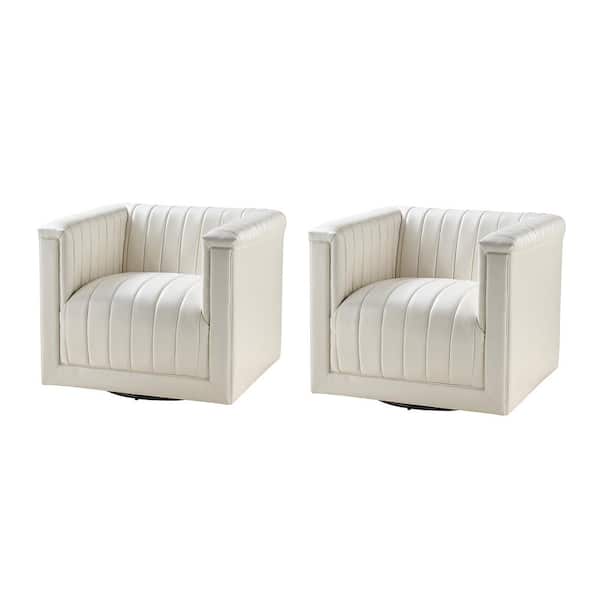 JAYDEN CREATION Rosa Ivory Modern Upholstered Swivel Chair (Set of 2)