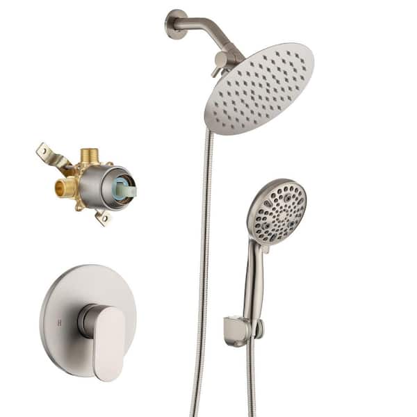 Single-Handle 3-Spray 2.2 GPM 8 in. Shower Head Round High Pressure Shower Faucet in Brushed Nickel (Valve Included)