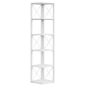 Jannelly 70.8 in. White Wood and Black Metal Frame 6 tier Radial Corner Shelves Bookcase Storage Rack Plant Stand