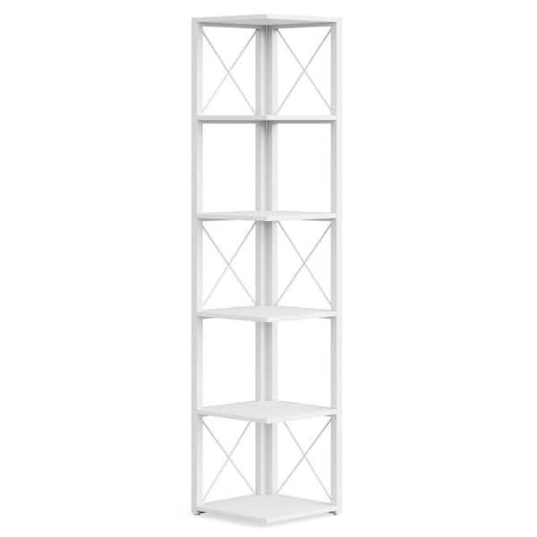 TRIBESIGNS WAY TO ORIGIN Jannelly 70.8 in. White Wood and Black Metal Frame 6 tier Radial Corner Shelves Bookcase Storage Rack Plant Stand