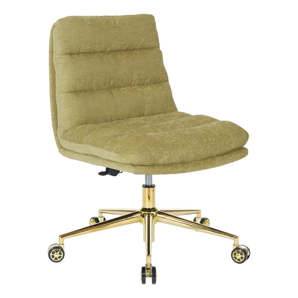 Olive Fabric Armless Ergonomic Swivel Office Chair with Gold Base