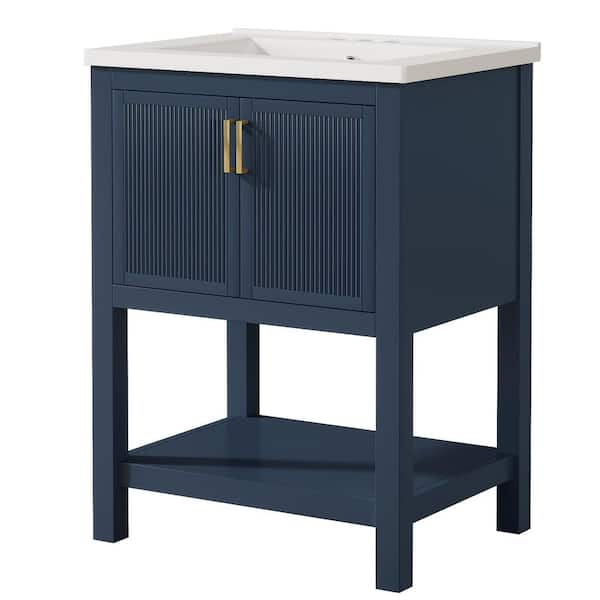 23.6 in. Storage Cabinet, Accent Cabinet with 2 Doors and Open Shelves, Dark Blue