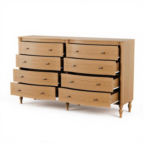 Yellow Elm 8-Drawer 63 in. Curved Front Chest of Drawers, Ample Storage, Antique Bronze Knobs, Dresser for Bedroom