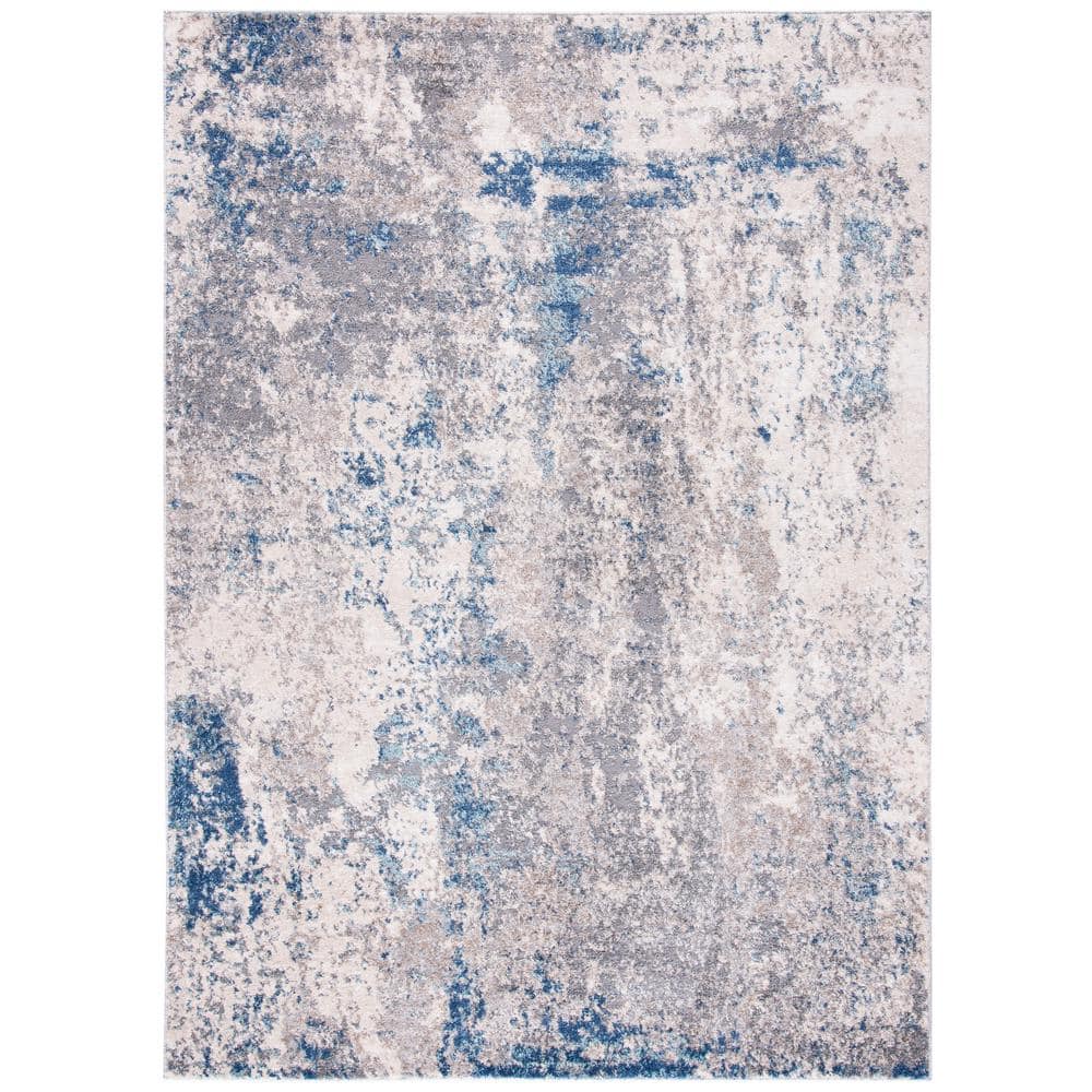 4' x 6' Gray and Navy Abstract Synthetic Area Rug