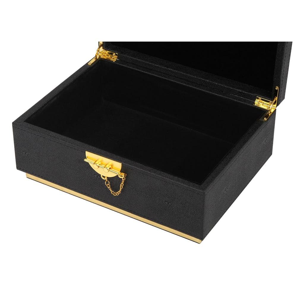 Elegant Black Faux Leather Rectangular Decorative Box with Gold Accents