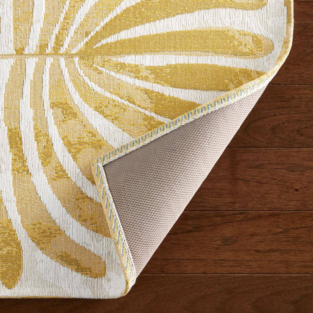 Gold and White Rectangular Washable Non-Slip Decorative Rug
