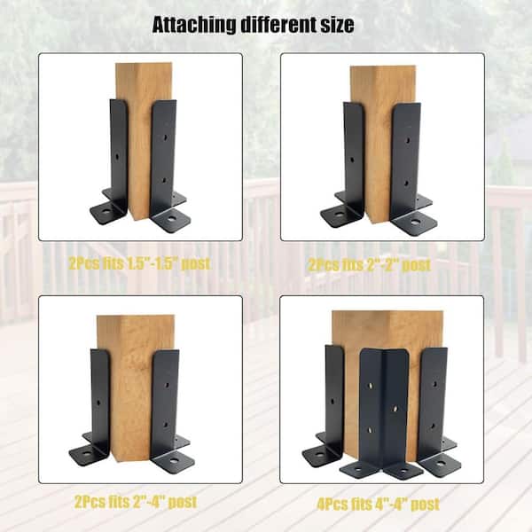 4-Pack Adjustable Deck Post Anchor Base Brackets – Heavy Duty Reversible Brackets Fit 1.5x1.5, 2x2, 2x4, And 4x4 Posts, For Pergola Railing Mailbox & Fence