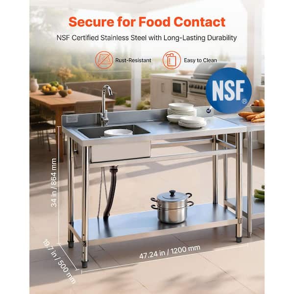 VEVOR 16.9 in. Stainless Steel Commercial Sink, Single Bowl