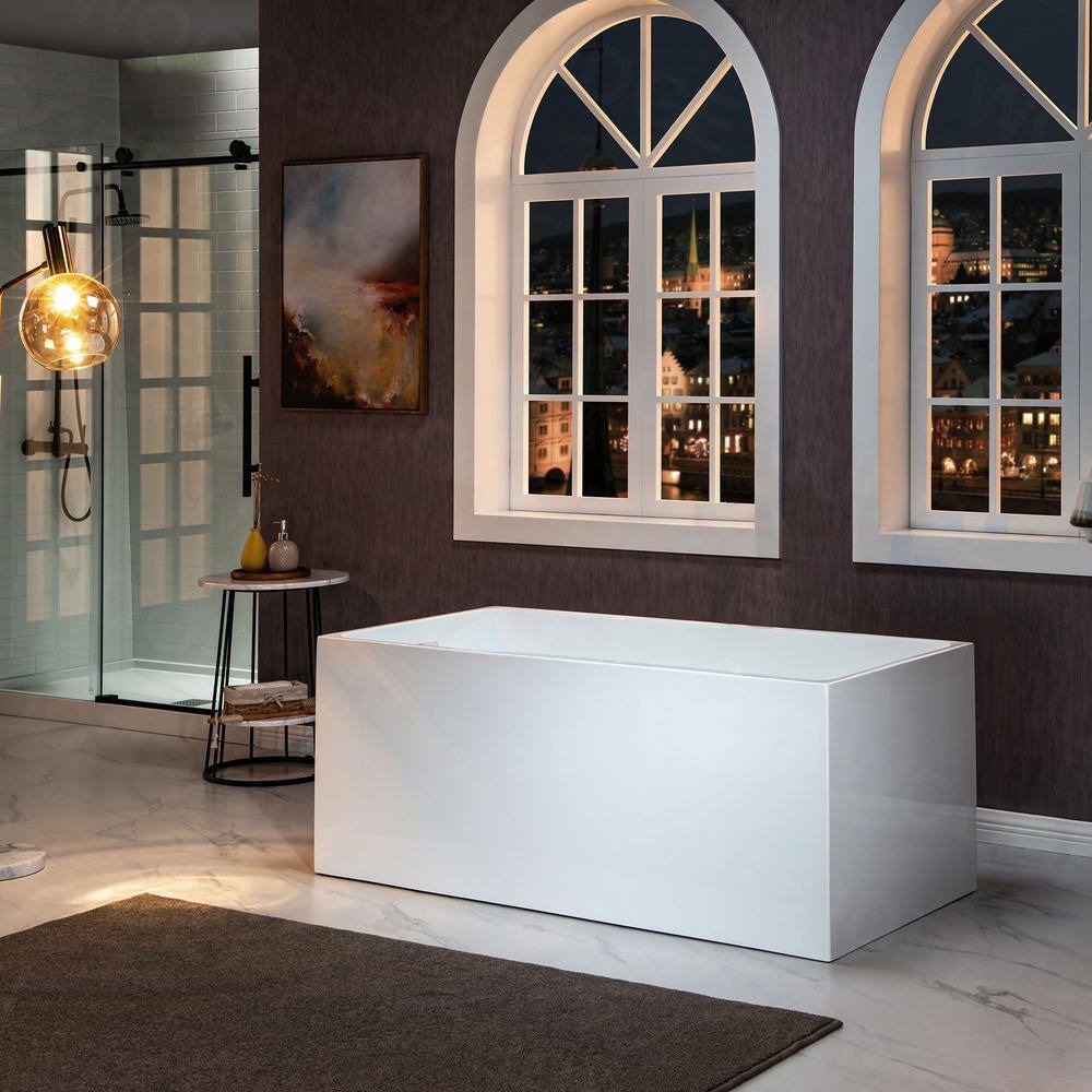 67'' White Acrylic Freestanding Rectangular Soaking Bathtub