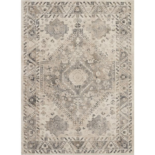 Nourison Fusion Cream/Grey 8 ft. x 11 ft. Persian Farmhouse Area Rug