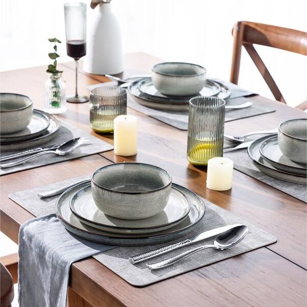 Numhew 24-Piece Modern Dinner Set, Ceramic Dinnerware Sets, Scratch Resistant Dishes, Plates, Bowls Sets, Gray(Service for 8)