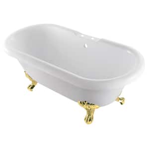 Aqua Eden 67 in. Acrylic Clawfoot Non-Whirlpool Bathtub in White/Polished Brass with 7 in. Faucet Drillings