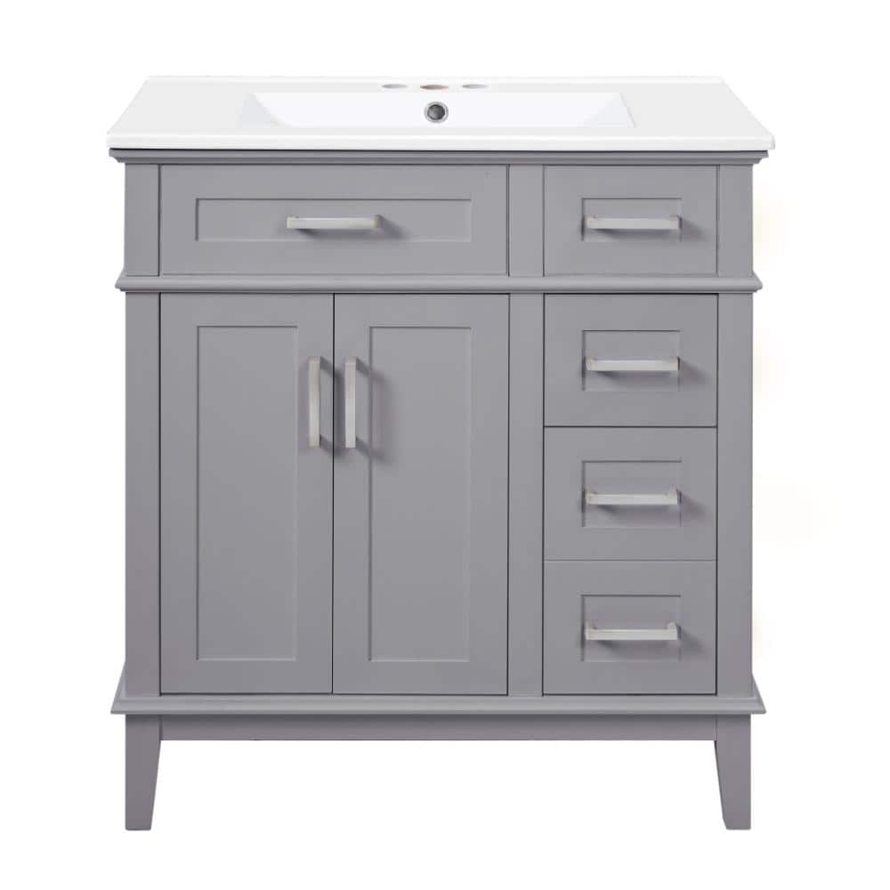 30 in. Grey Solid Wood and MDF Bathroom Vanity with Ceramic Sink and Soft-Close Doors price history on PriceWatchPro