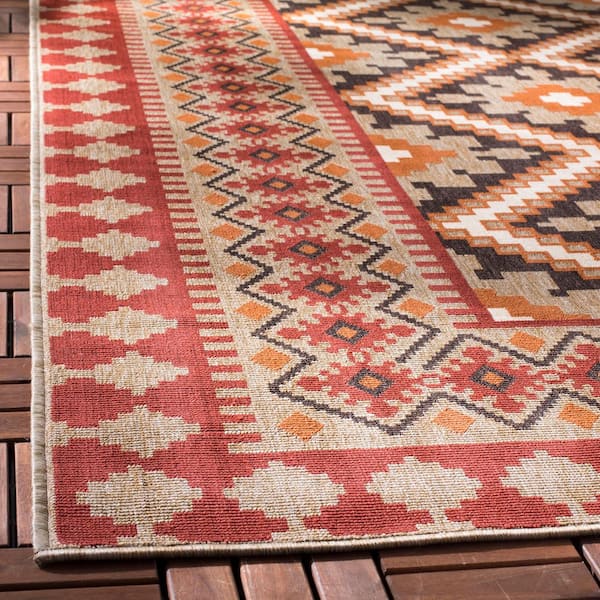 Veranda Red/Natural 5 ft. x 8 ft. Border Indoor/Outdoor Patio  Area Rug