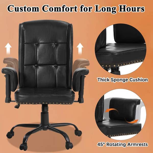 High Back Office Chair Faux Leather Wheels Task Chair in Black Style 3 with Adjustable Armrests-Swivel Desk Chair