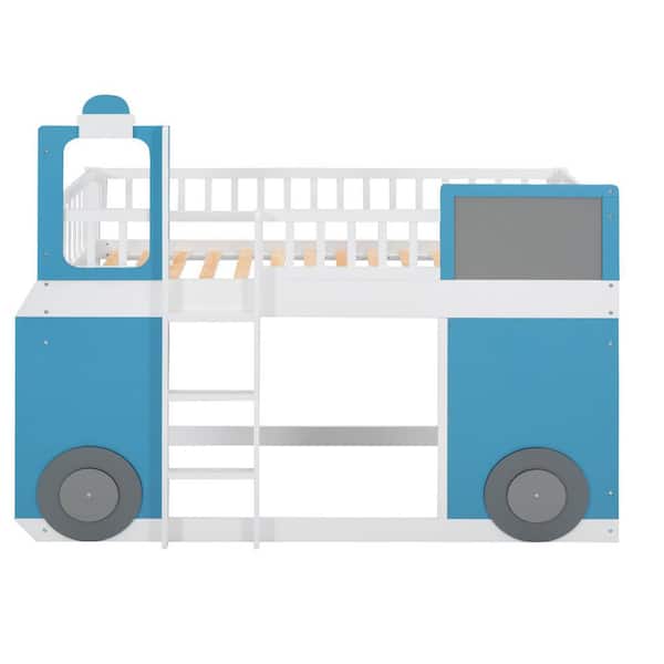 JASMODER Blue Non-Upholstered Frame Twin Platform Bed Train Design