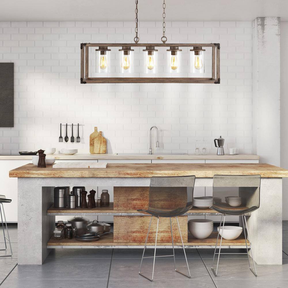 Zeniba 36" Rustic Farmhouse LED Pendant with Seeded Glass - Oil-rubbed Bronze
