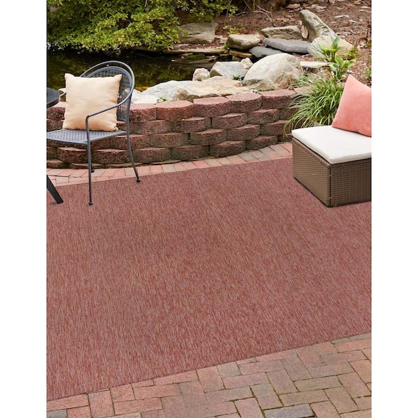 Outdoor Solid Red 11 ft. x 11 ft. Indoor/Outdoor Area Rug