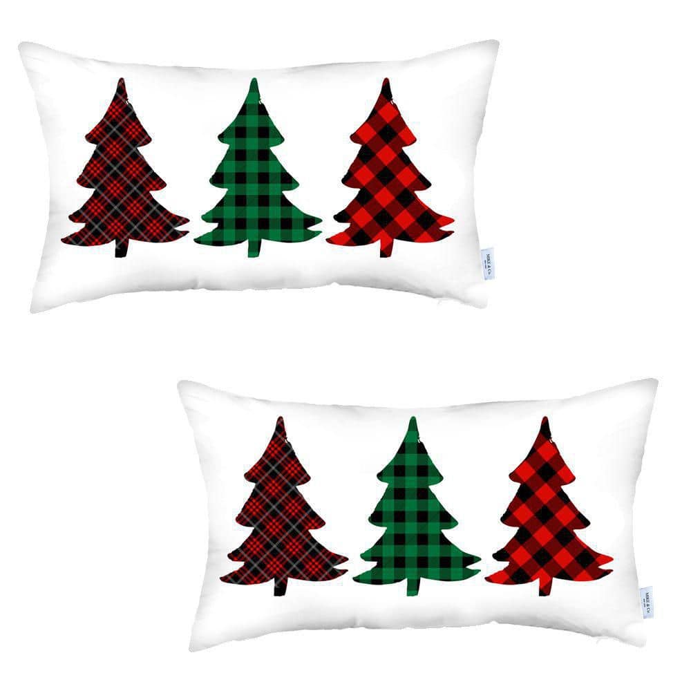 Festive White and Red Polyester Christmas Tree Pillow Covers, Set of 2