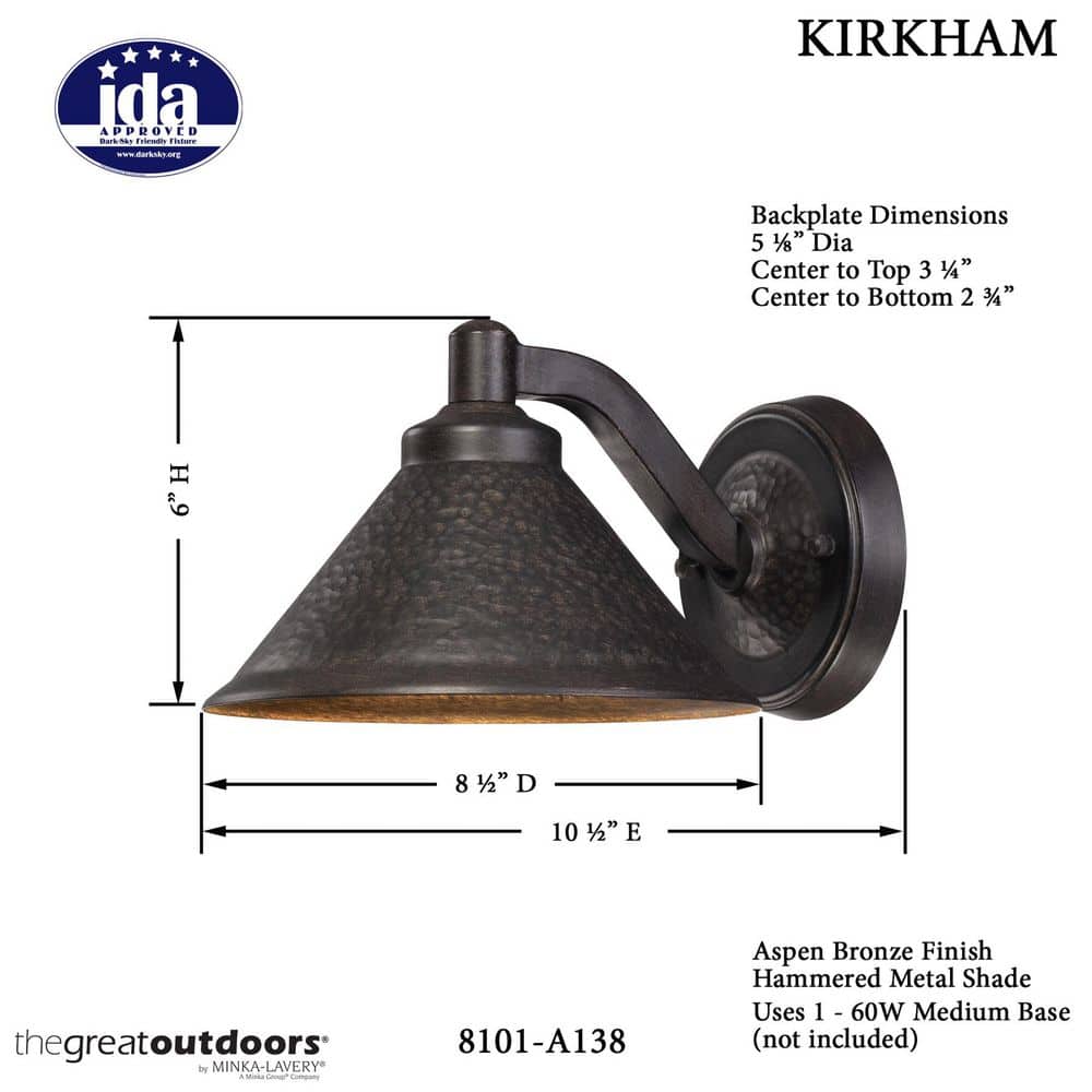 Aspen Bronze Dimmable Outdoor Wall Light, 13" Direct Wired