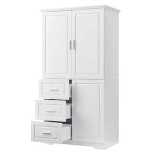 32.6 in. W x 18.1 in. D x 62.2 in. H White Linen Cabinet with 3 Drawers and Shelves for Bathroom, Kitchen