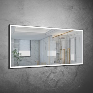 84 in. W x 42 in. H Large Rectangular Framed Anti-Fog Wall LED Bathroom Vanity Mirror with Light in Matte Black,Plug