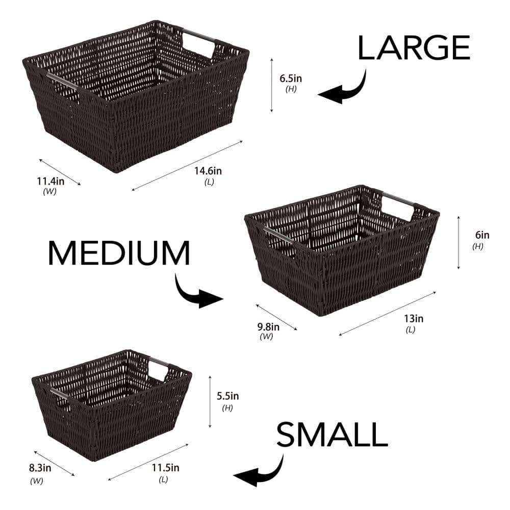 Chocolate Rattan Rectangular Storage Tote with Stainless Steel Handles