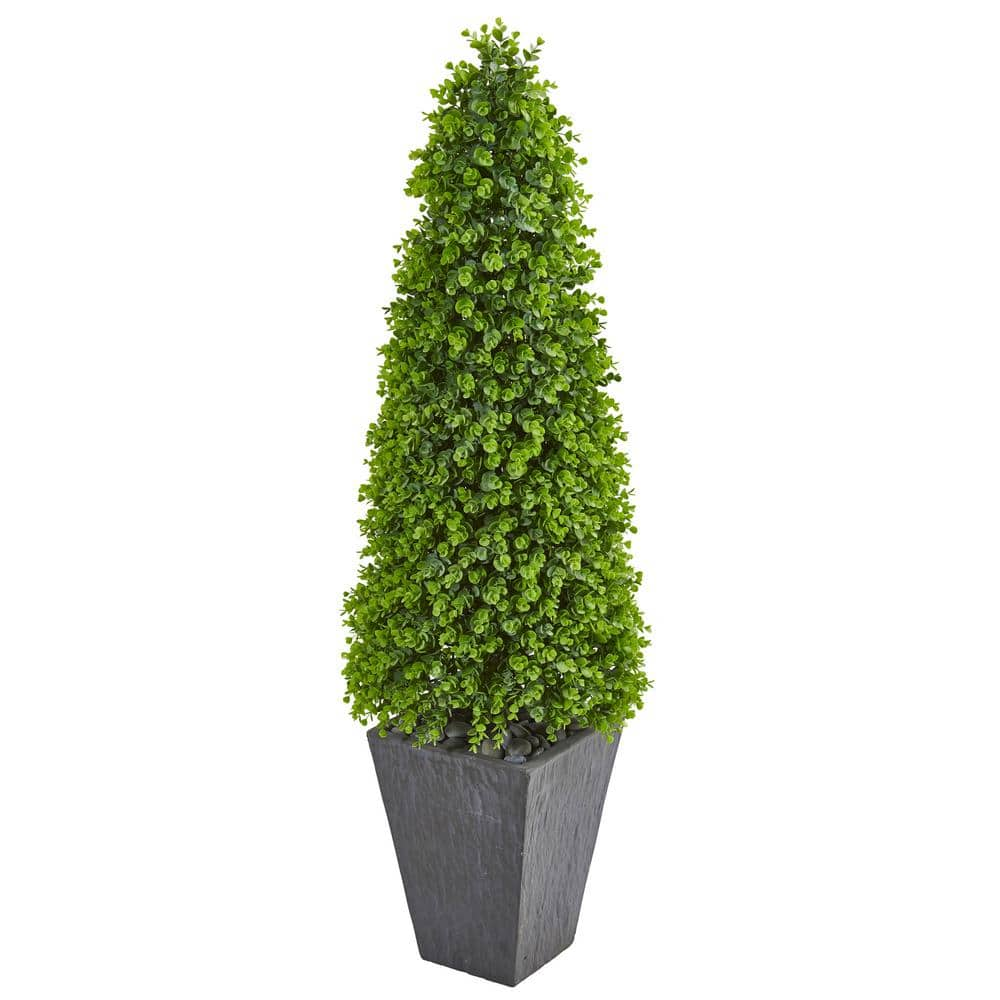 Nearly Natural Indoor/Outdoor 57 Eucalyptus Topiary Artificial Tree in Slate Planter