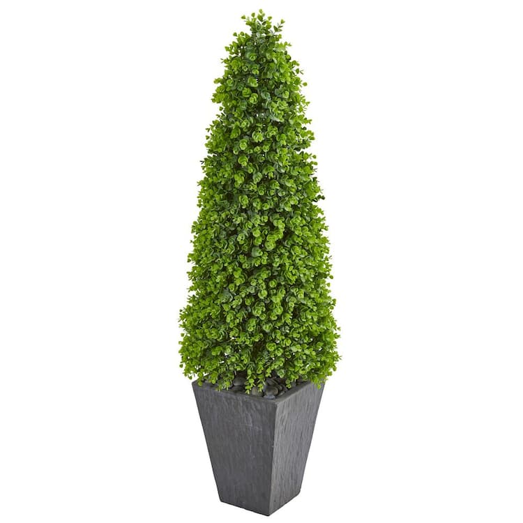 Nearly Natural Indoor/Outdoor 57 Eucalyptus Topiary Artificial Tree in Slate Planter