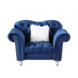 Blue Luxury Classic America Chesterfield Tufted Camel Back Armchair
