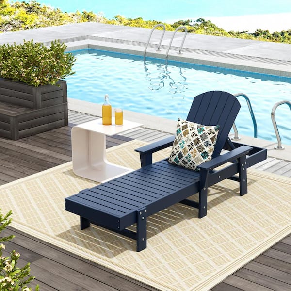 WESTIN OUTDOOR Altura Navy Blue HDPE Plastic Outdoor Adjustable Backrest Adirondack Chaise Lounger With Armrest