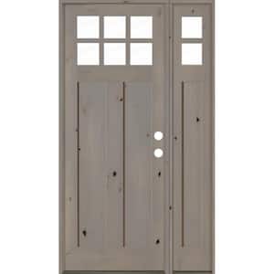56 in. x 96 in. Craftsman Alder 3-Panel Left-Hand 6-Lite Clear Glass Gray Wood Prehung Front Door/Right Sidelite