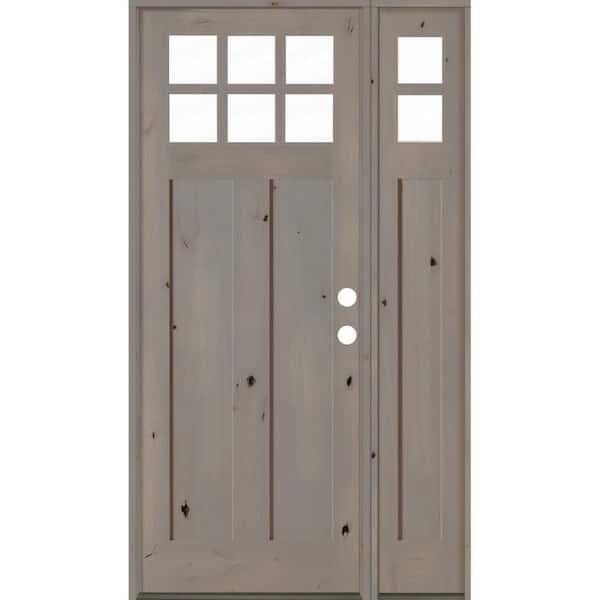 Krosswood Doors 56 in. x 96 in. Craftsman Alder 3-Panel Left-Hand 6-Lite Clear Glass Gray Wood Prehung Front Door/Right Sidelite
