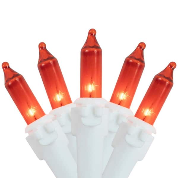 Set of 100 Orange Mini Christmas Lights 2.5 in. Spacing with White Wire