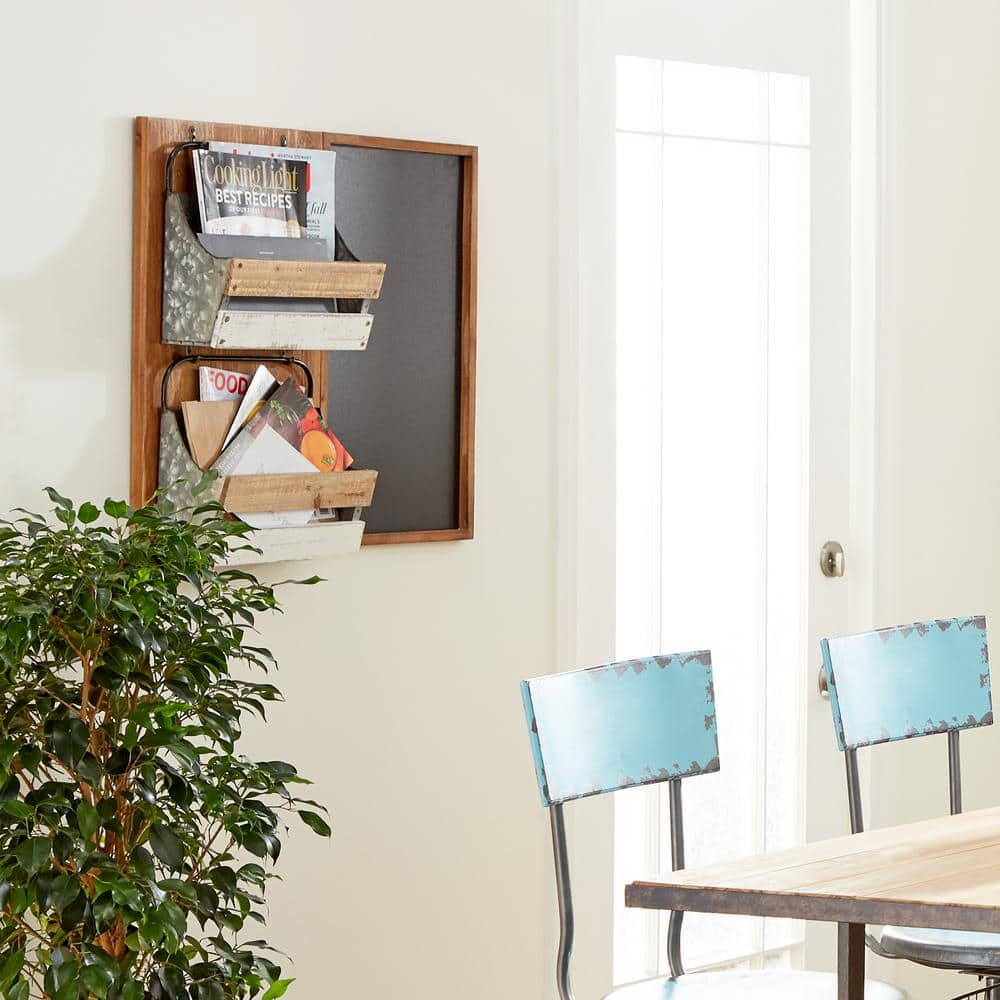 Rustic Brown and White Wall Mounted Wood and Metal Organizer
