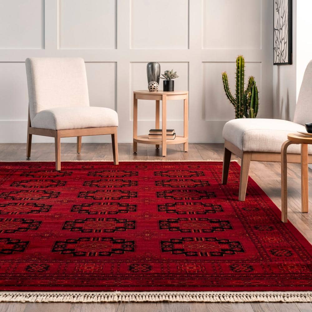 Red 5' x 7' Synthetic Traditional Motif Area Rug
