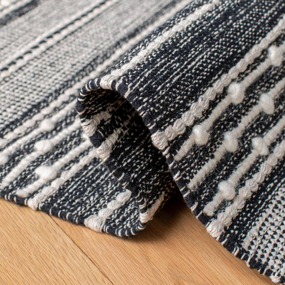 Black and Ivory Striped Kilim Handwoven Wool Area Rug