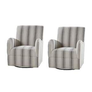 Livia Traditional 360° Swivel Armchair with Jacobean Strip Pattern Set of 2-GREY