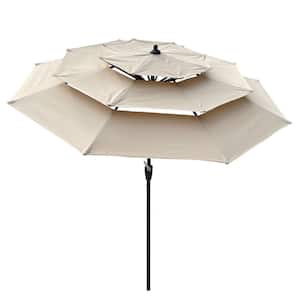 9 ft. x 9 ft. Steel Market Patio Umbrella with 3-Tiers Wind Vent, Crank and Tilt System in Tan