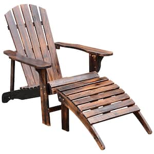 Natural Brown Wood Outdoor Patio Adirondack Chair with Ottoman -Rustic