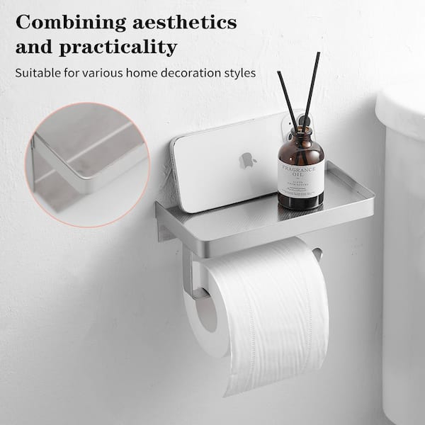 BWE Wall Mount Toilet Paper Holder with Shelf Stainless