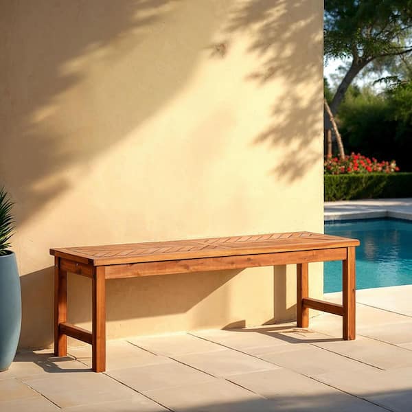 Walker Edison Furniture Company Brown Acacia Wood Modern Patio Dining Bench