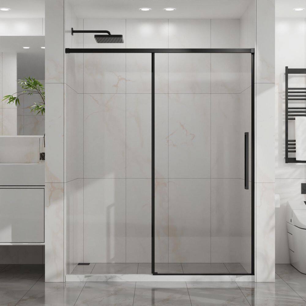 60 in. W x 72 in. H Sliding Semi-Frameless Shower Door in Matte Black Finish with Clear Glass with Easy-Clean Coating price history on PriceWatchPro