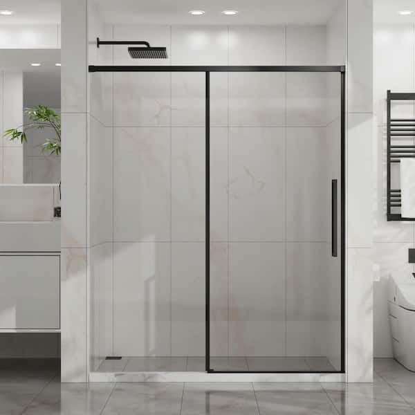 60 in. W x 72 in. H Sliding Semi-Frameless Shower Door in Matte Black Finish with Clear Glass with Easy-Clean Coating