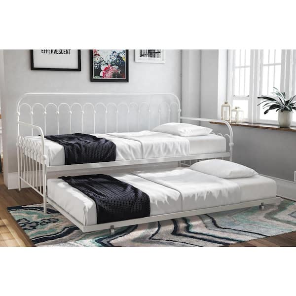 Bright Pop White Metal Twin Daybed with Trundle