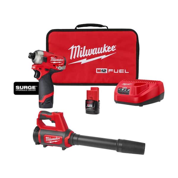 M12 FUEL SURGE 12V Lithium-Ion Brushless Cordless 1/4 in. Hex Impact Driver Kit w/Two 2. 0Ah Batteries & Spot Blower