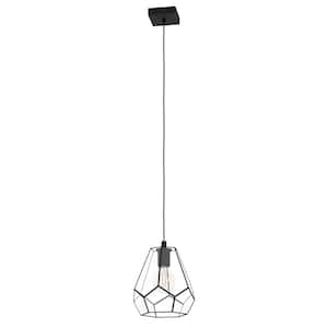 Mardyke 9 in. W x 9.45 in. H 1-light Structured Black Pendant Light with Geometric Clear Glass Shade