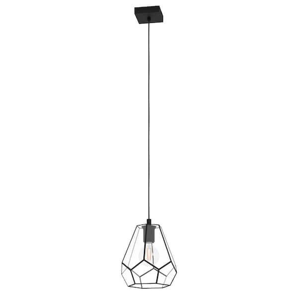 Eglo Mardyke 9 in. W x 9.45 in. H 1-light Structured Black Pendant Light with Geometric Clear Glass Shade