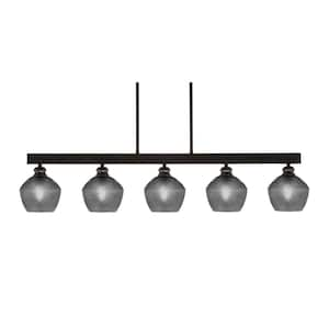 Albany 60-Watt 5-Light Espresso Linear Pendant Light with Smoke Textured Glass Shades and No Bulbs Included