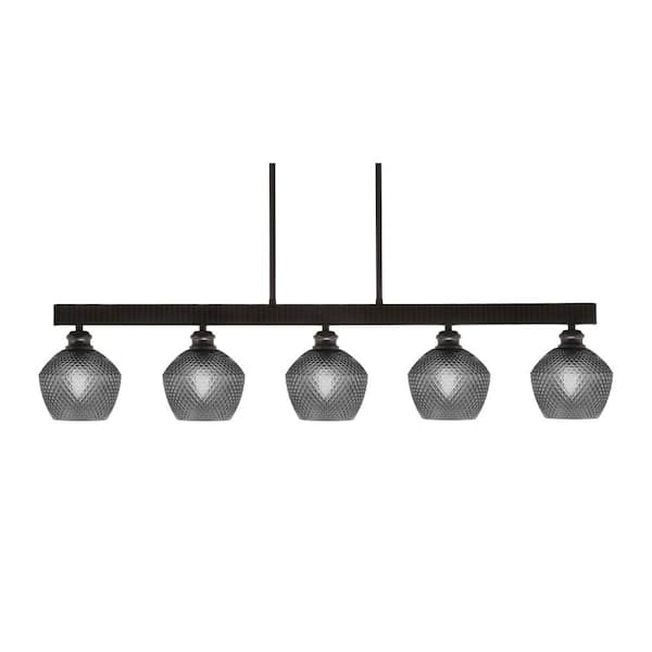Unbranded Albany 60-Watt 5-Light Espresso Linear Pendant Light with Smoke Textured Glass Shades and No Bulbs Included